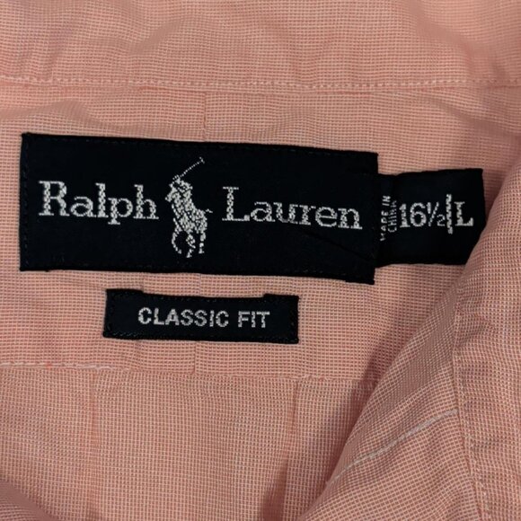 Ralph Lauren Sz 16.5 L Button Down Shirt Men Short Sleeve Pink Salmon Polo Golf - Picture 6 of 10